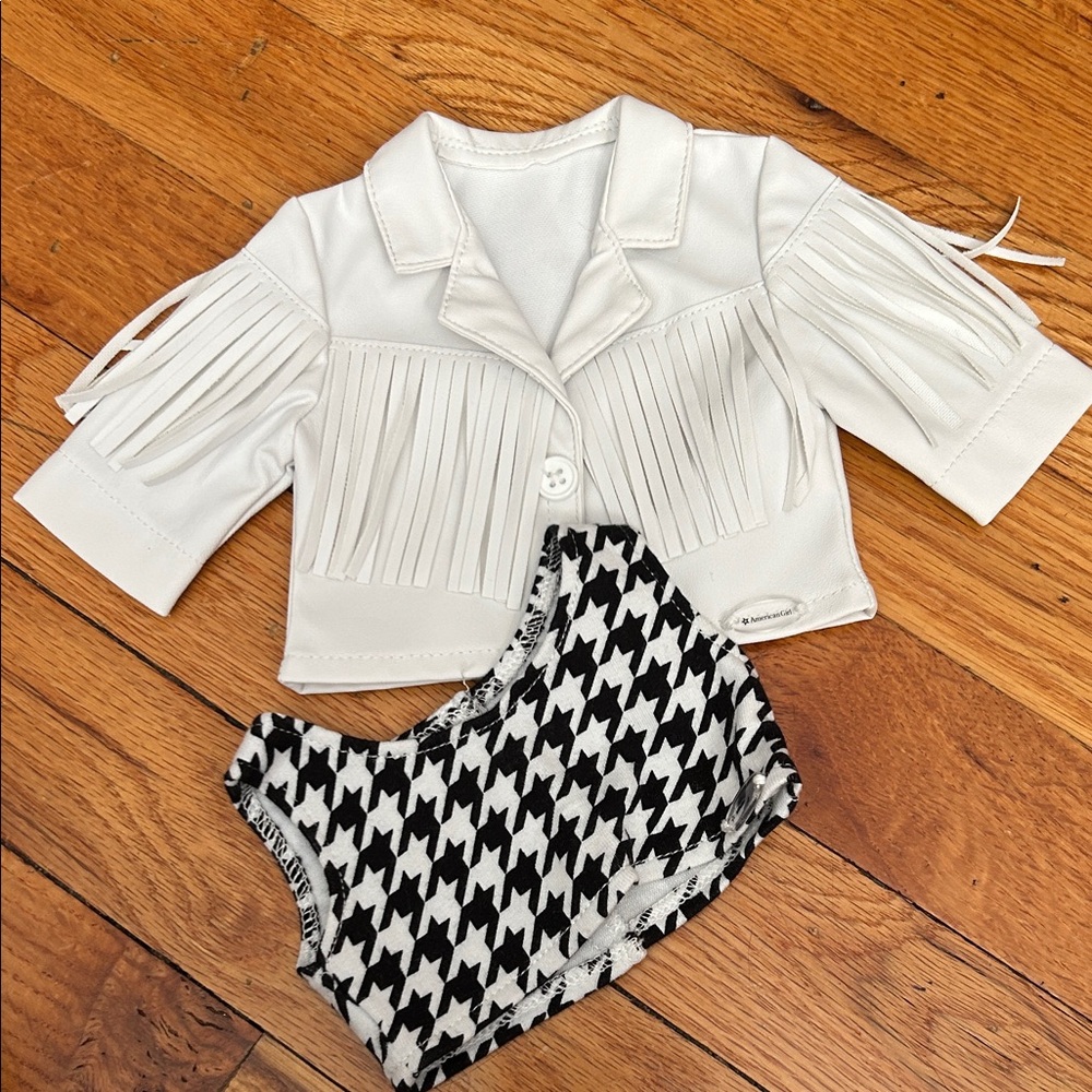 EUC American Girl White Fringe Jacket and Houndstooth Crop Top